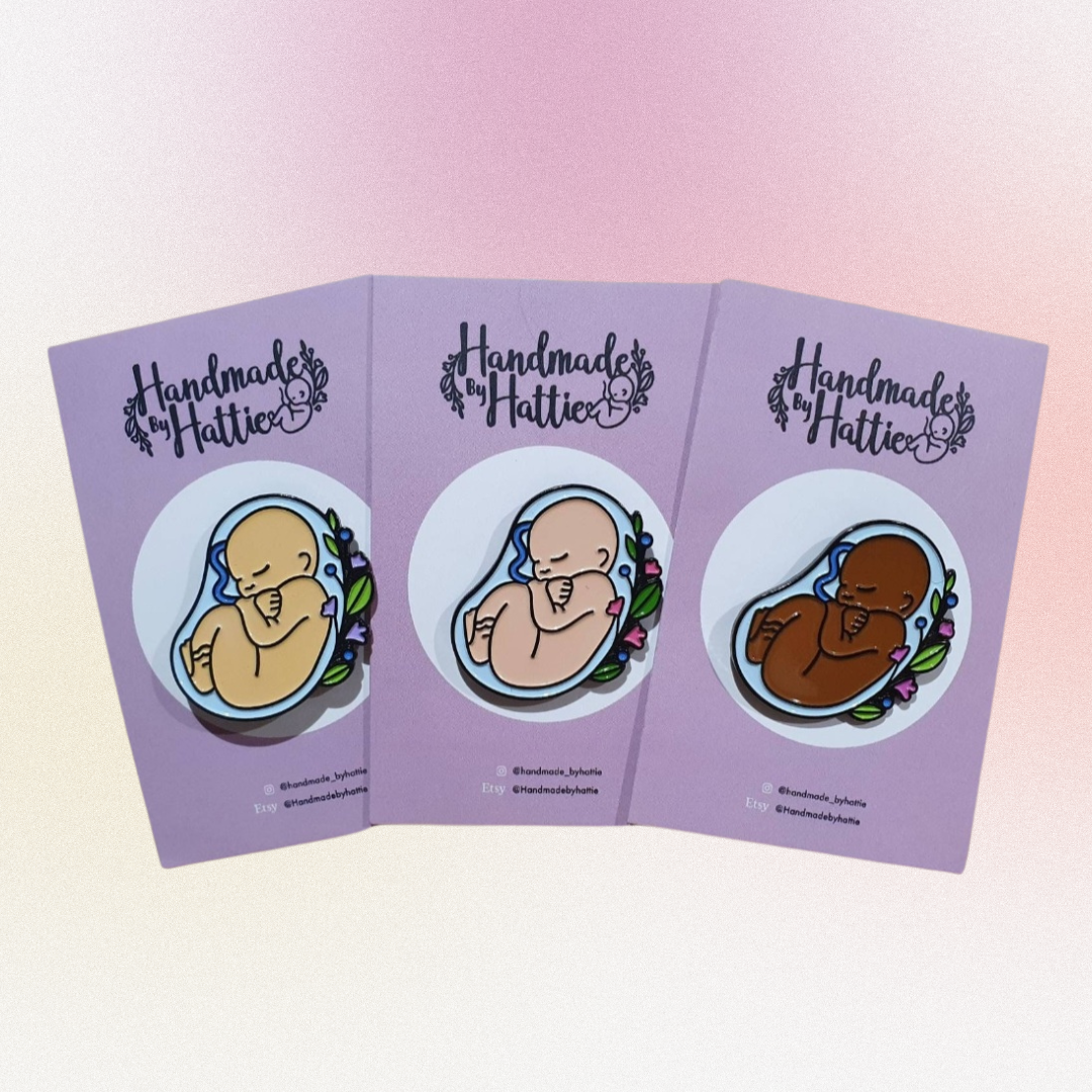 Baby in Utero with flowers Enamel Pin